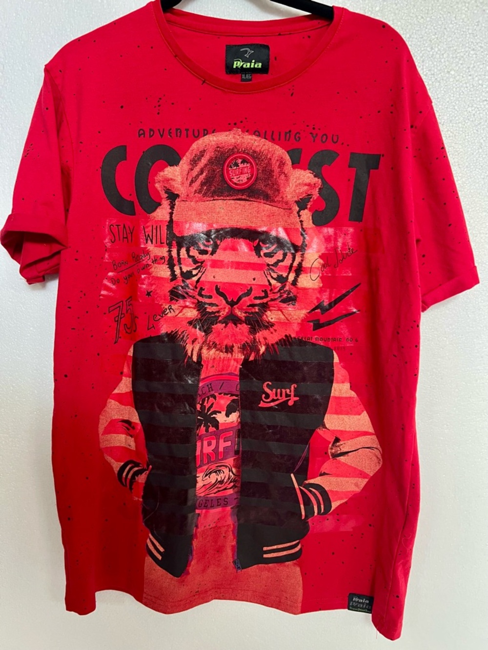 Red Short Sleeve Graphic Tiger Surf Tee XL (L M)